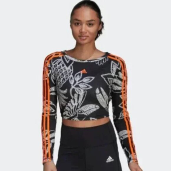 NWOT adidas X FARM Rio Crop Long Sleeve Shirt | Black X Small - Picture 1 of 7
